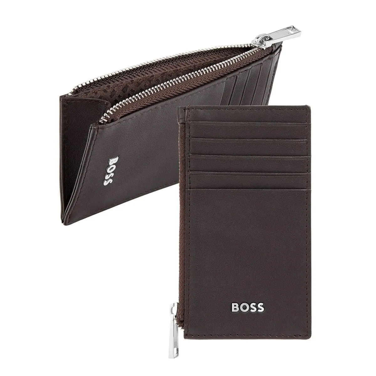 Hugo Boss Kartenetui Classic Smooth, Zip, Braun 1