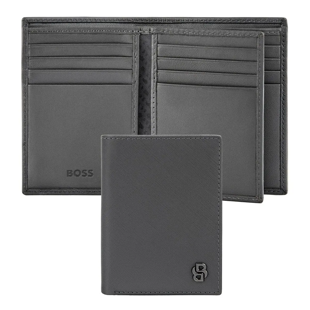 Hugo Boss Kartenetui Double B Saffiano, Umschlag, Gunmetal 1