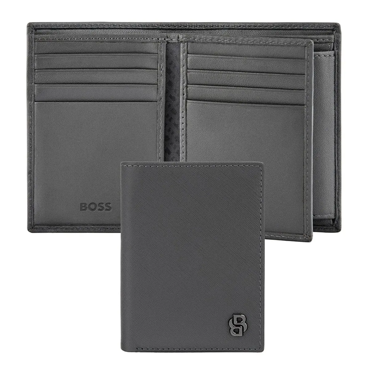 Hugo Boss Kartenetui Double B Saffiano, Umschlag, Gunmetal 1