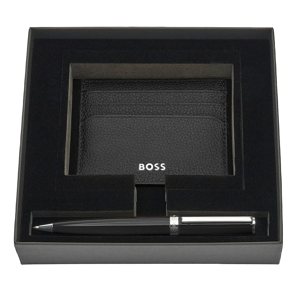 Hugo Boss Set Hlc416a+Hsn2544a (Kugelschreiber & Visitenkartenetui) Gear Icon, Classic Grained, Black 1