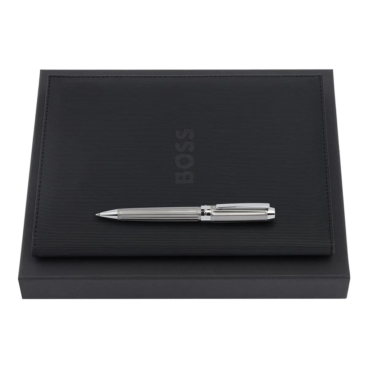 Hugo Boss Kugelschreiber, A5 Schreibmappe Beam Chrom 1