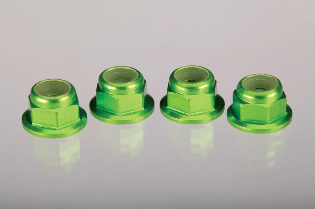 Traxxas Aluminum Nylon Flanged Serrated Nuts: 4Mm (Green) 1