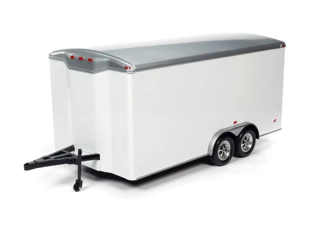 Auto World 1/18 American Muscle Enclosed Trailer - White W/Silver 1