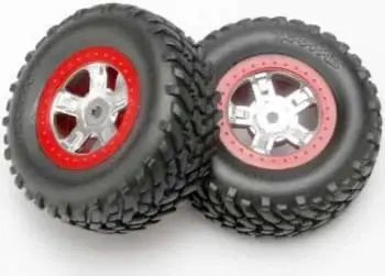 Traxxas 1/16 Tires And Wheels Sct Satin Chrome (Red) 1