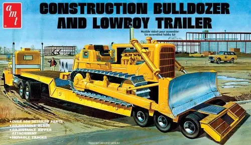 Amt 1/25 Lowboy Trailer & Bulldozer Model Kit 1
