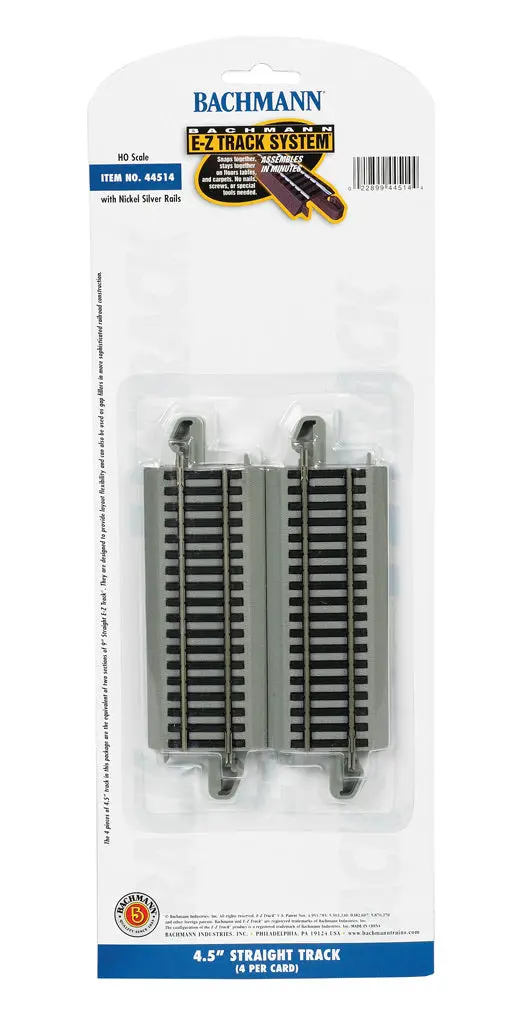Bachmann Nickel Silver Ho Scale 4.5” Straight Ez Track (4) 1