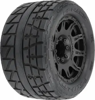 Pro-Line Menace Hp Belted Street Tires W/17Mm Hex Mtd. On Raid Black Wheels: 1/8 Truggy 1