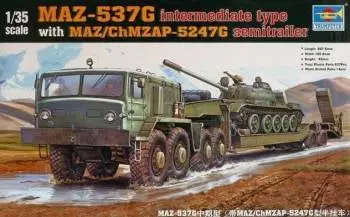 Trumpeter 1/35 Maz-545 Transporter W/Trailer Model Kit 1