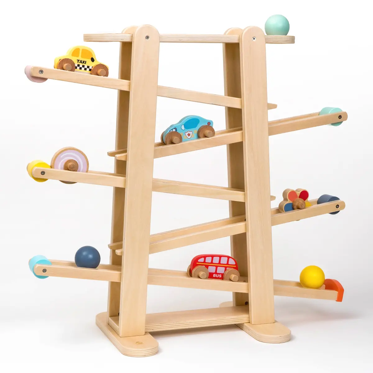 Große Xxl Kugelbahn Aus Holz, Inklusive 9 Autos Und Spielzeugbälle. Kugelbahn Für Kinder Ab 1 Jahr 1