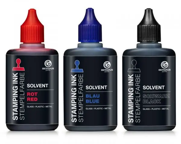 Octopus Solvent-Stempelfarbe (Set) Schwarz, Rot, Blau 1