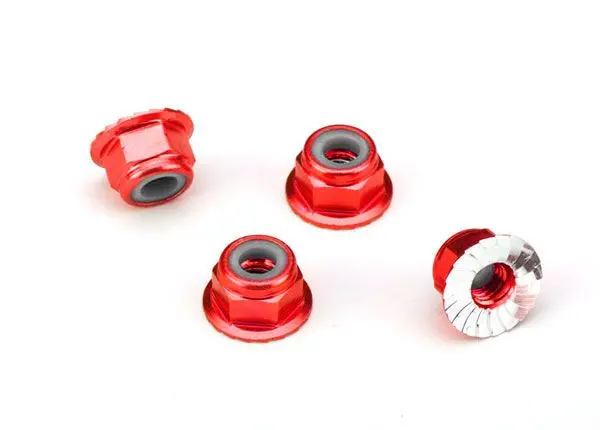 Traxxas Aluminum Flanged Serrated Nuts: 4Mm (Red) 1
