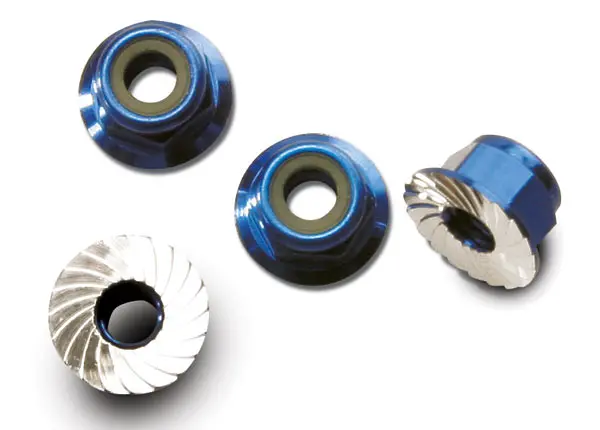 Traxxas Aluminum Flanged Serrated Nuts: 4Mm (Blue) 1