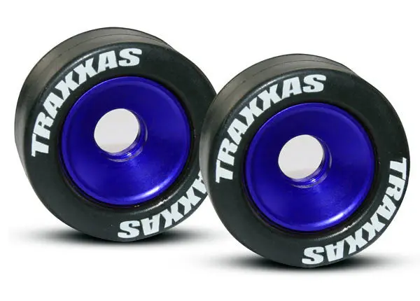 Traxxas Aluminum Wheelie Bar Wheel Set W/Rubber Tires: Blue (2) 1