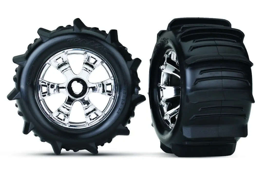 Traxxas Paddle Tires & Wheels 3.8" (Geode Chrome Wheels) 1