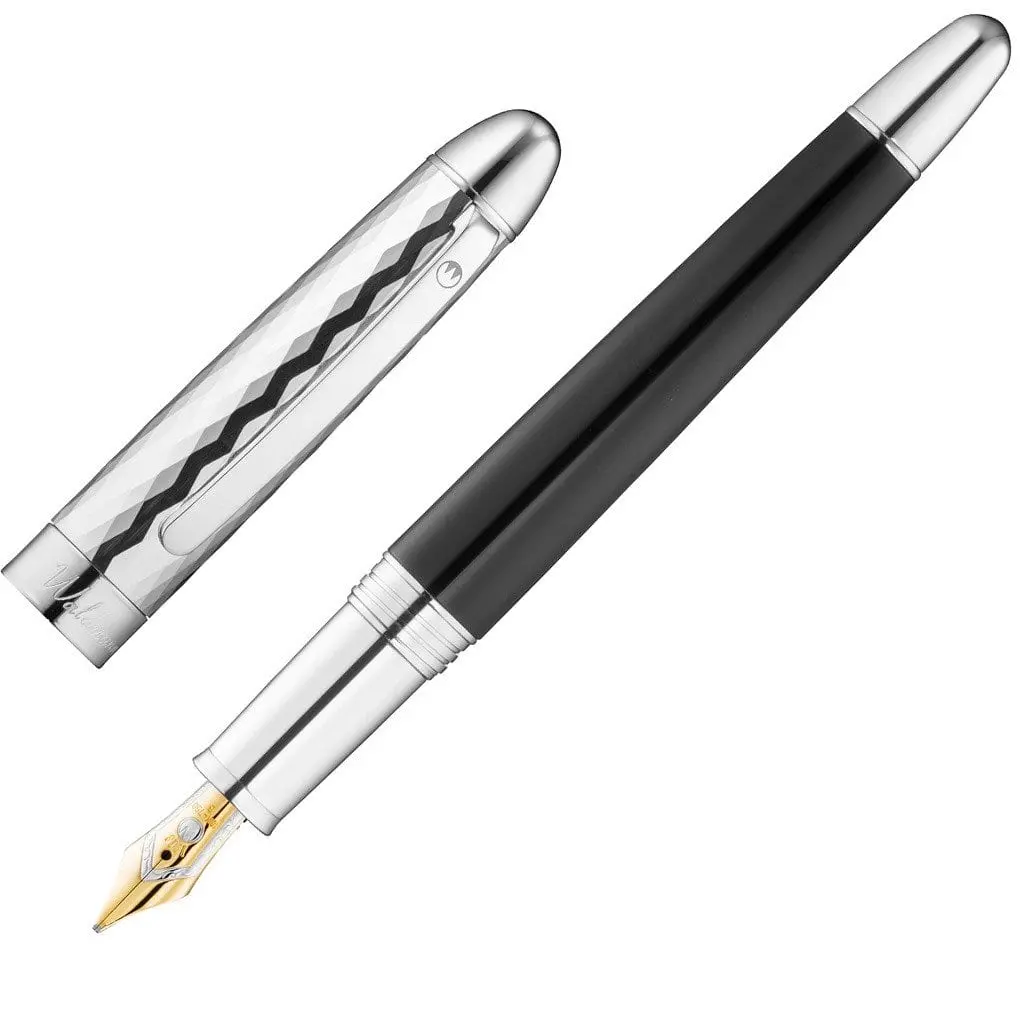 Waldmann, Füller Précieux, Lackiert, Wellenförmiger Diamantschnitt, 18K Feder, Schwarz 1