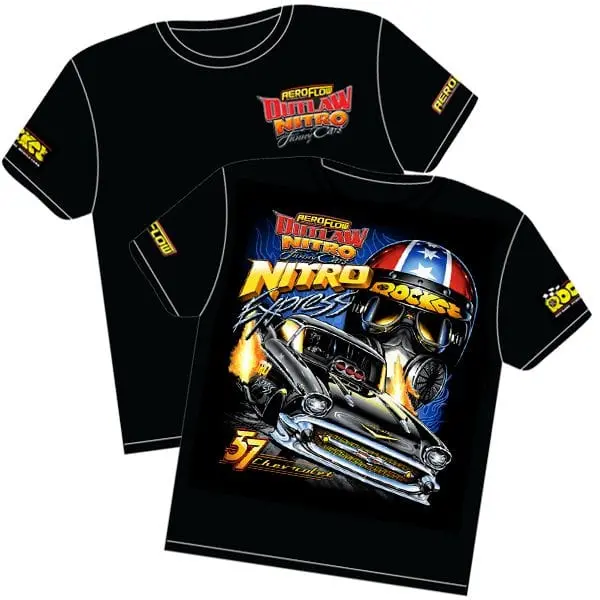 Nitro Express 1957 Chevy Outlaw Nitro Funny Car Graphic T-Shirt 1