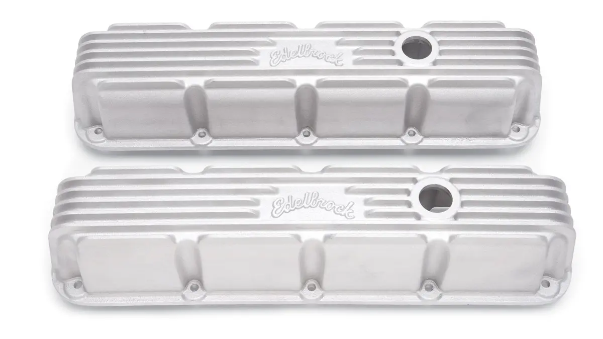 Edelbrock Classic Cast Aluminum Valve Covers With Billet Breather Baffles – Polished Finish (41779) 1